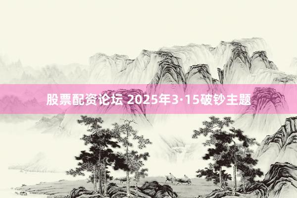 股票配资论坛 2025年3&#183;15破钞主题