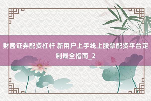 财盛证券配资杠杆 新用户上手线上股票配资平台定制最全指南_2
